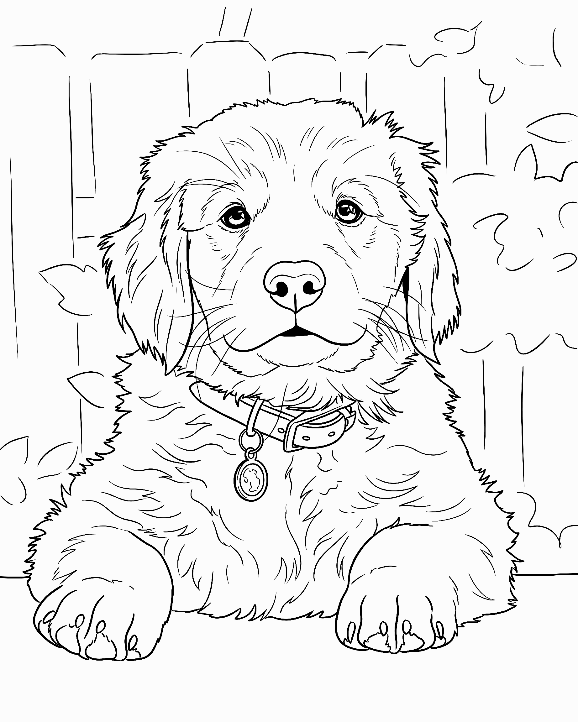 AI-generated dogs coloring page — black and white line art ready to print